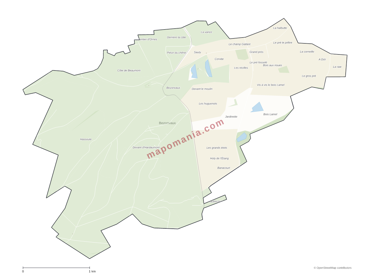 Carte de Bezonvaux à personnaliser