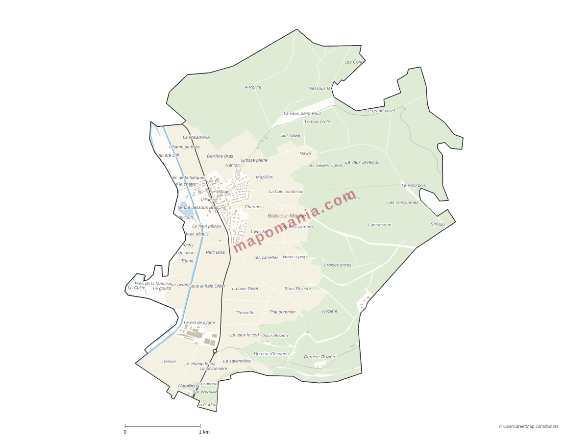 Carte de Bras-sur-Meuse à personnaliser