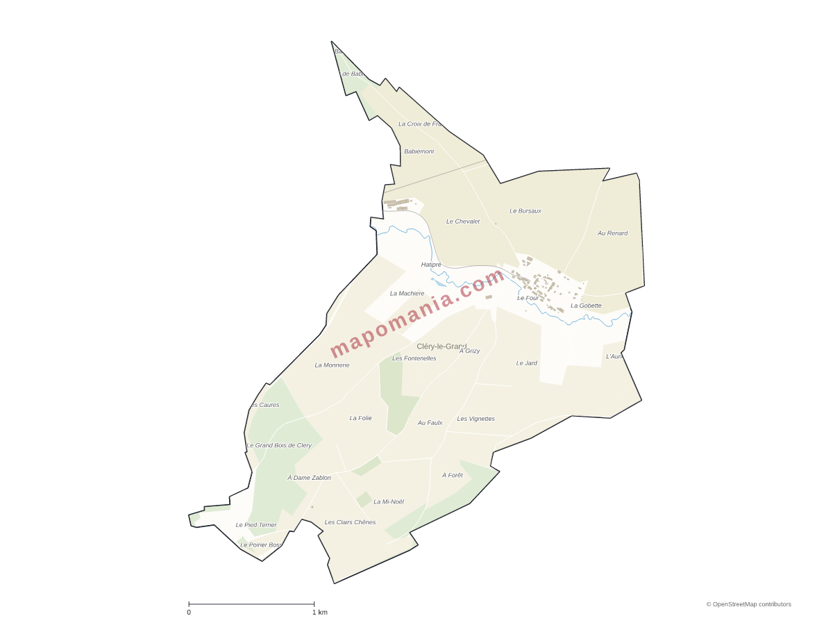 Carte de Cléry-le-Grand à personnaliser