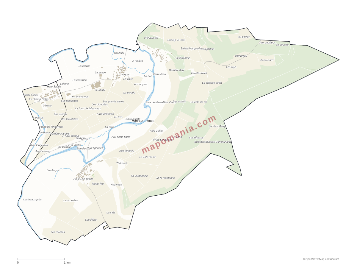Carte de Han-sur-Meuse à personnaliser