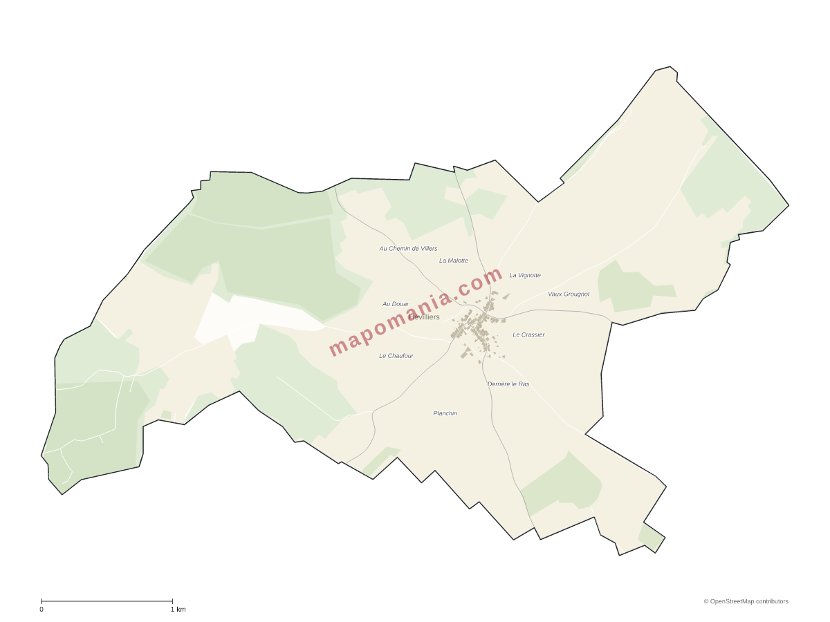 Carte de Hévilliers à personnaliser