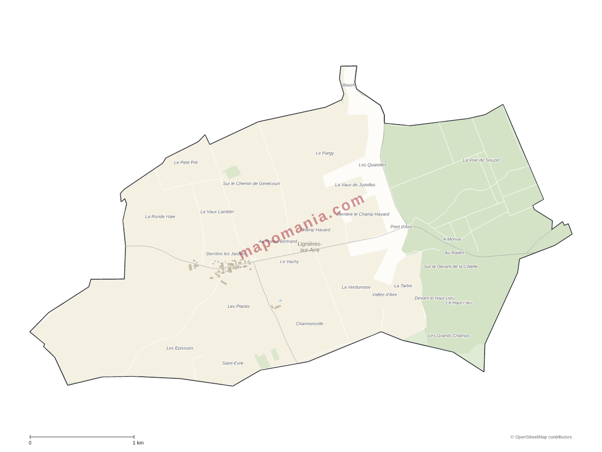 Carte de Lignières-sur-Aire à personnaliser