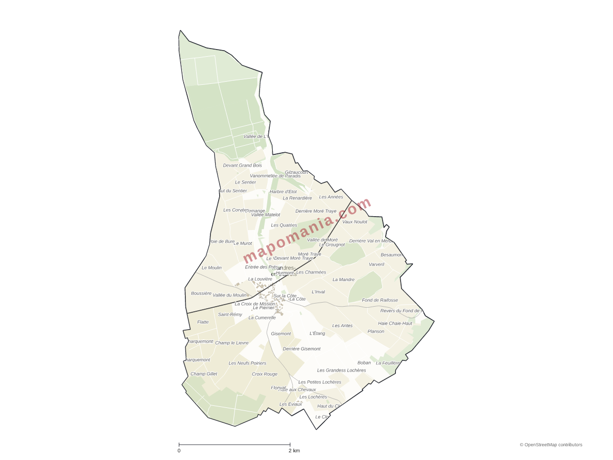 Carte de Mandres-en-Barrois à personnaliser