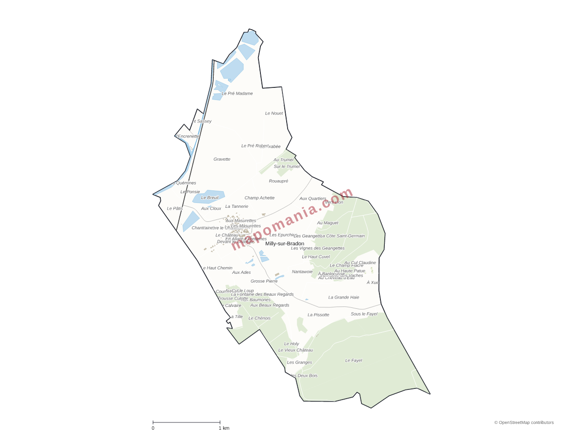 Carte de Milly-sur-Bradon à personnaliser