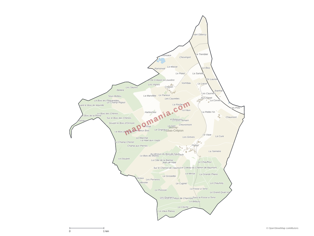 Carte de Moirey-Flabas-Crépion à personnaliser