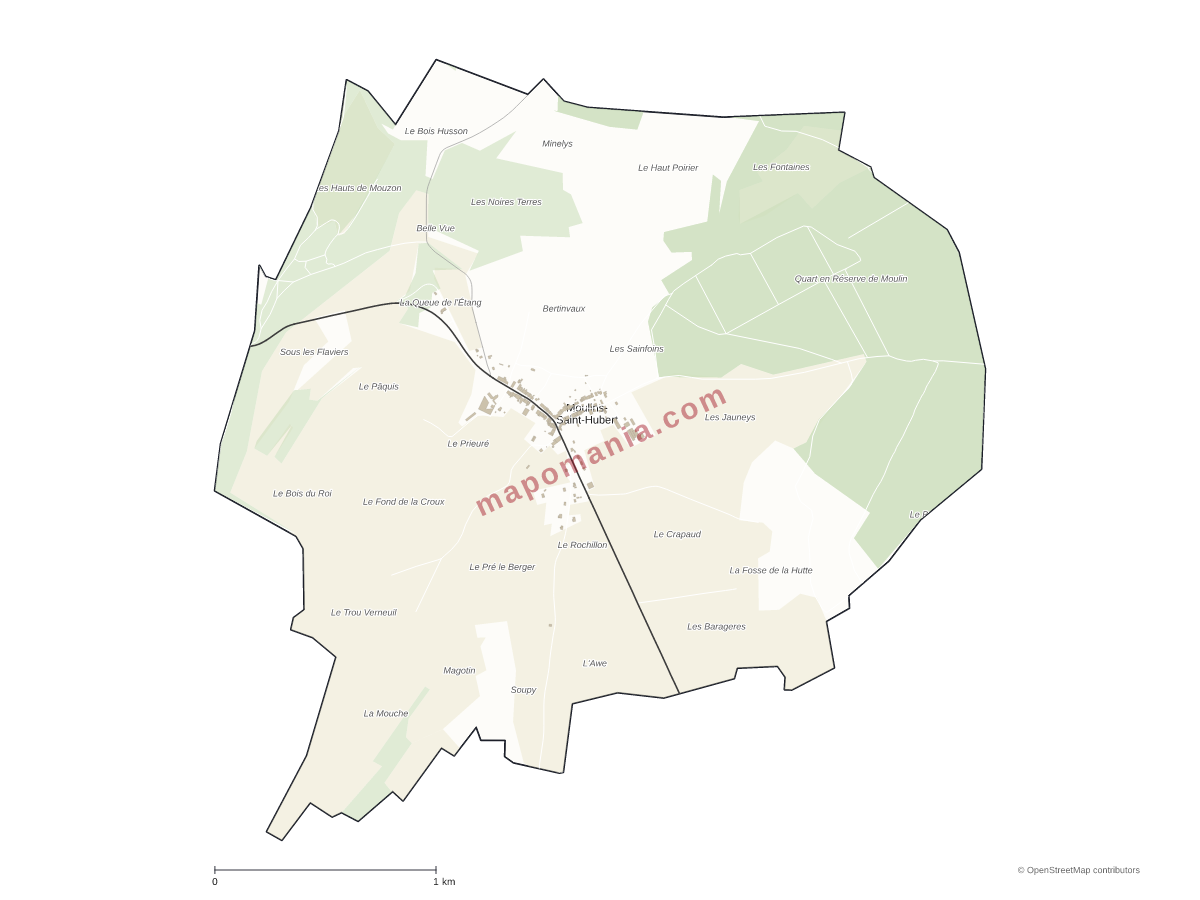 Carte de Moulins-Saint-Hubert à personnaliser