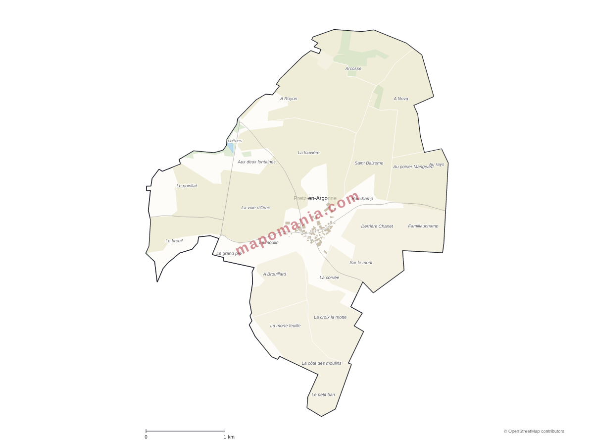 Carte de Pretz-en-Argonne à personnaliser