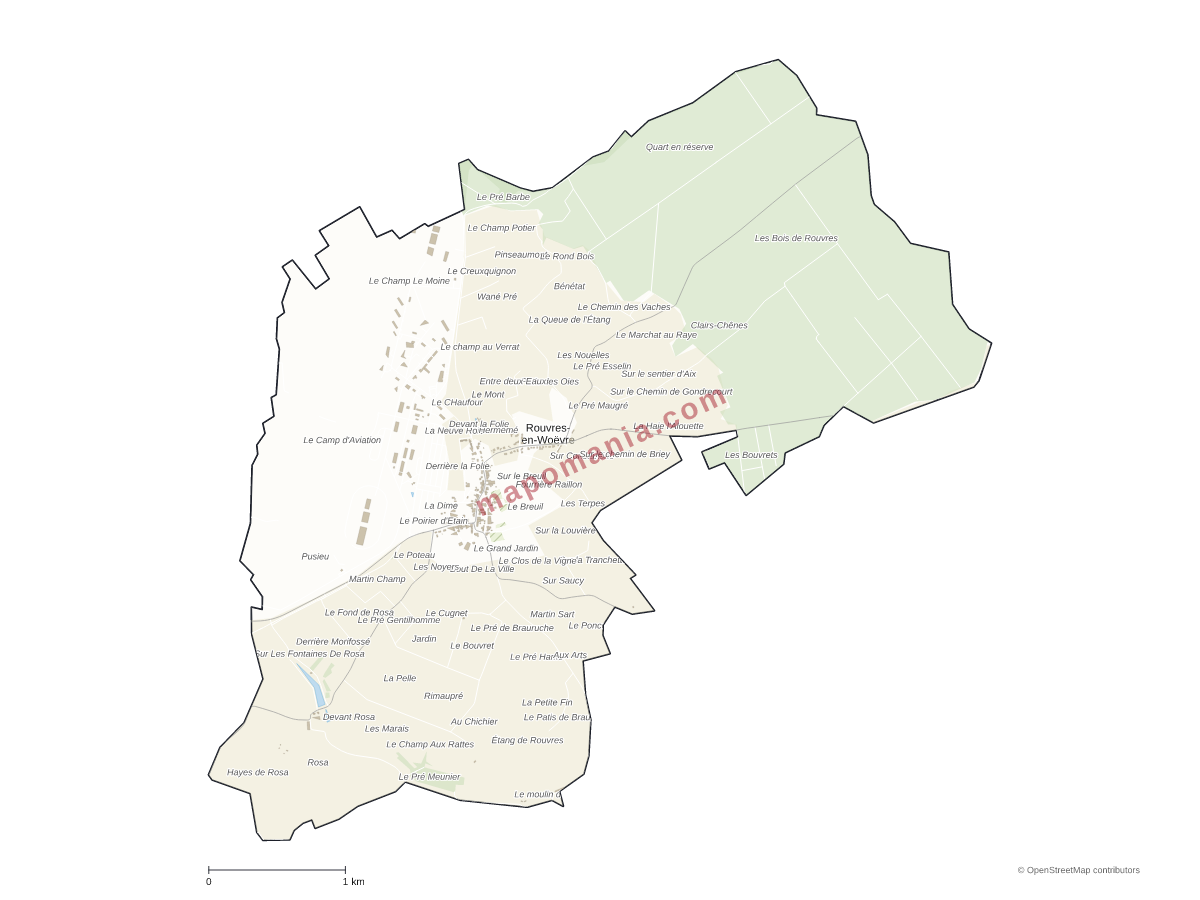 Carte de Rouvres-en-Woëvre à personnaliser