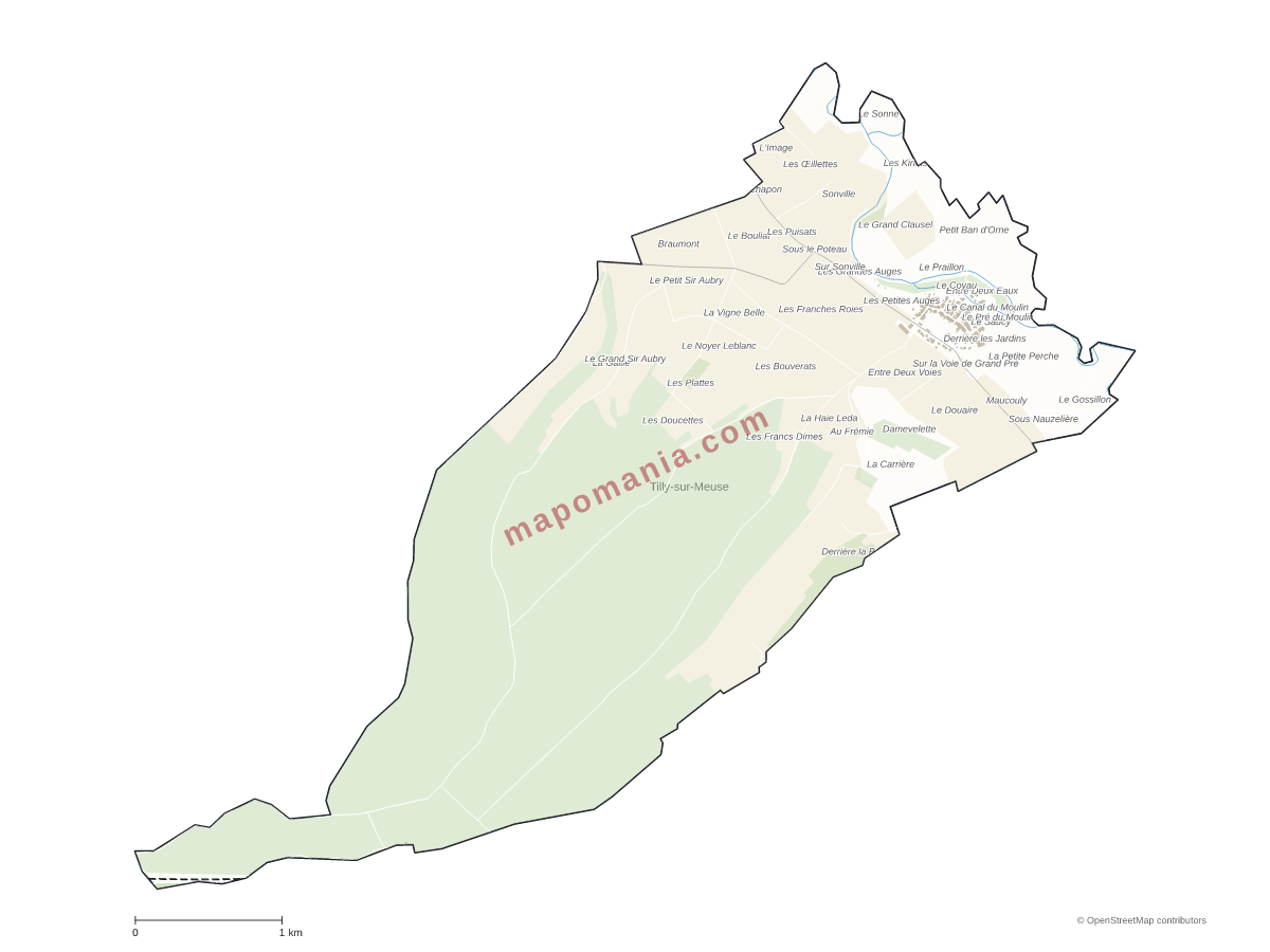 Carte de Tilly-sur-Meuse à personnaliser