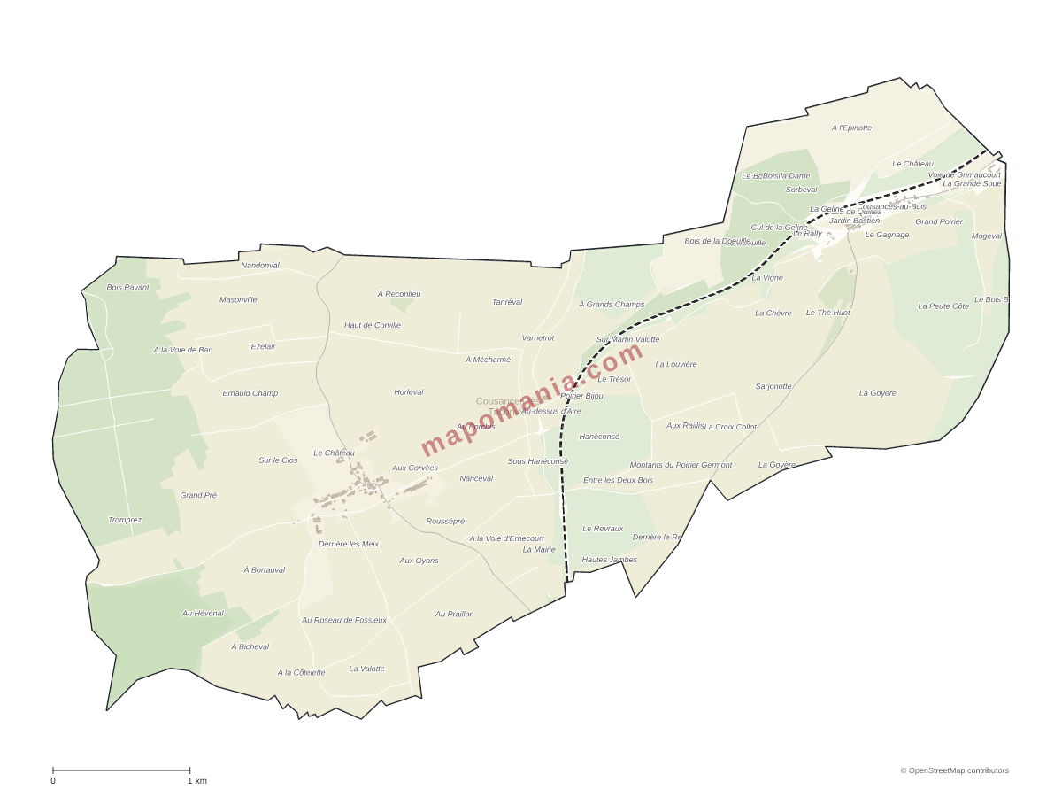 Carte de Cousances-lès-Triconville à personnaliser