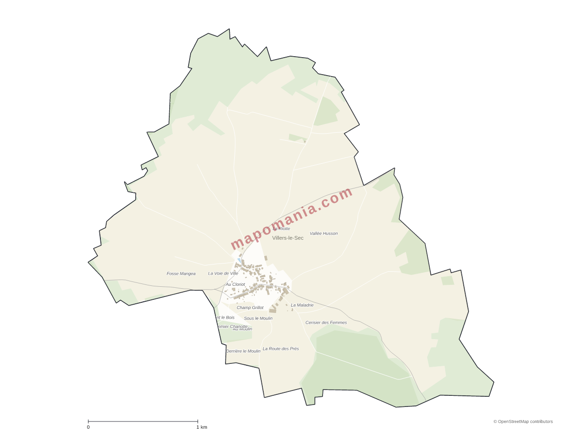 Carte de Villers-le-Sec à personnaliser