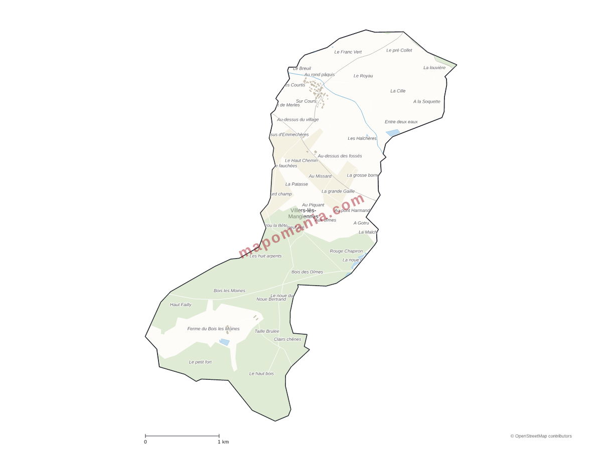 Carte de Villers-lès-Mangiennes à personnaliser