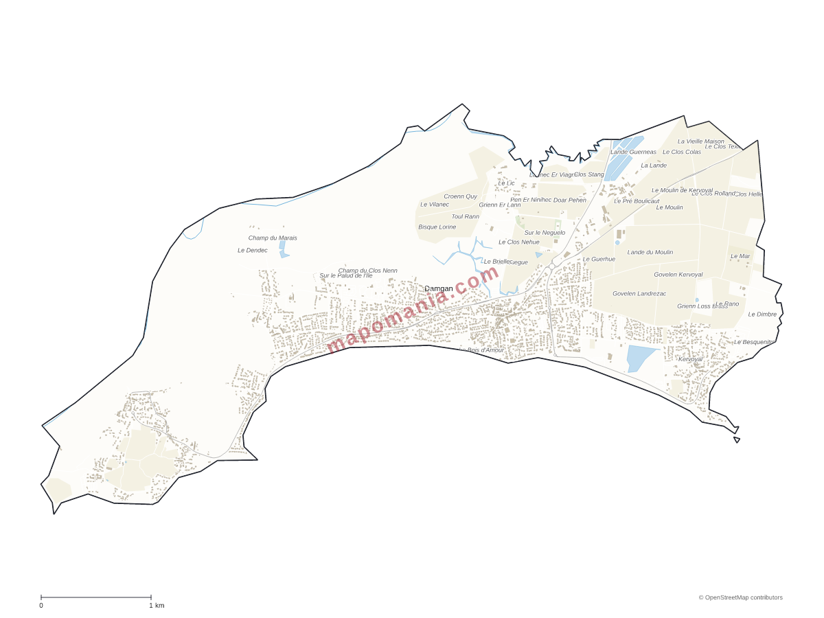 Carte de Damgan à personnaliser