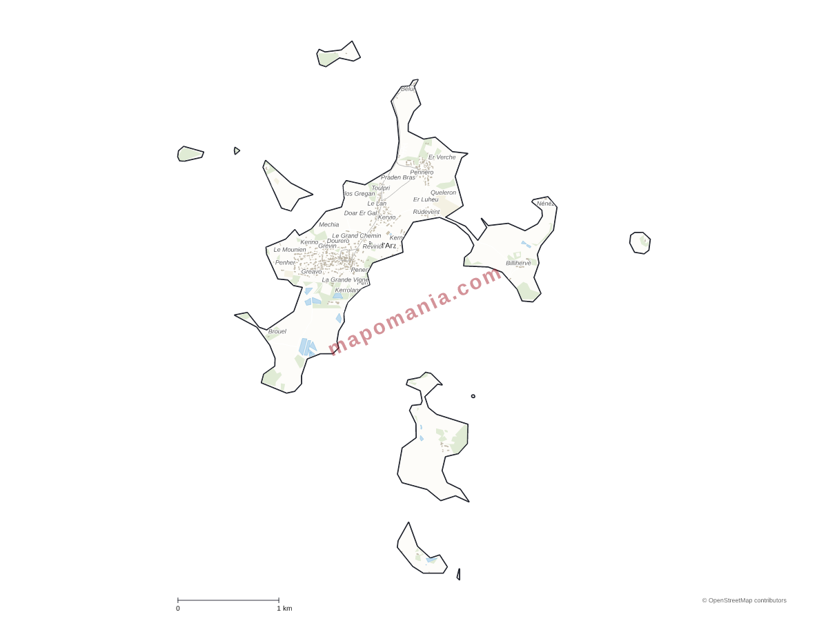 Carte de Île-d'Arz à personnaliser