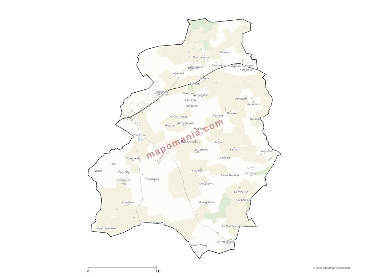 Carte de Roudouallec à personnaliser