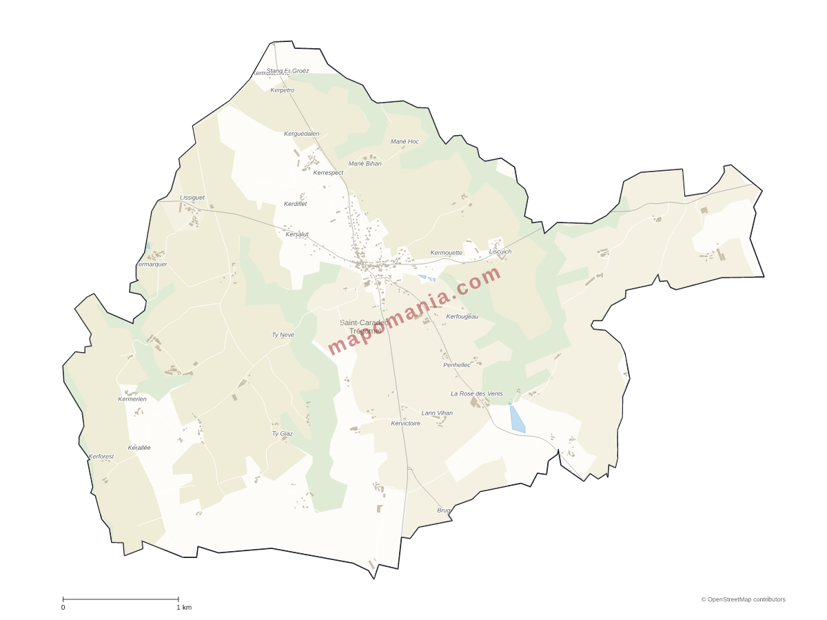 Carte de Saint-Caradec-Trégomel à personnaliser