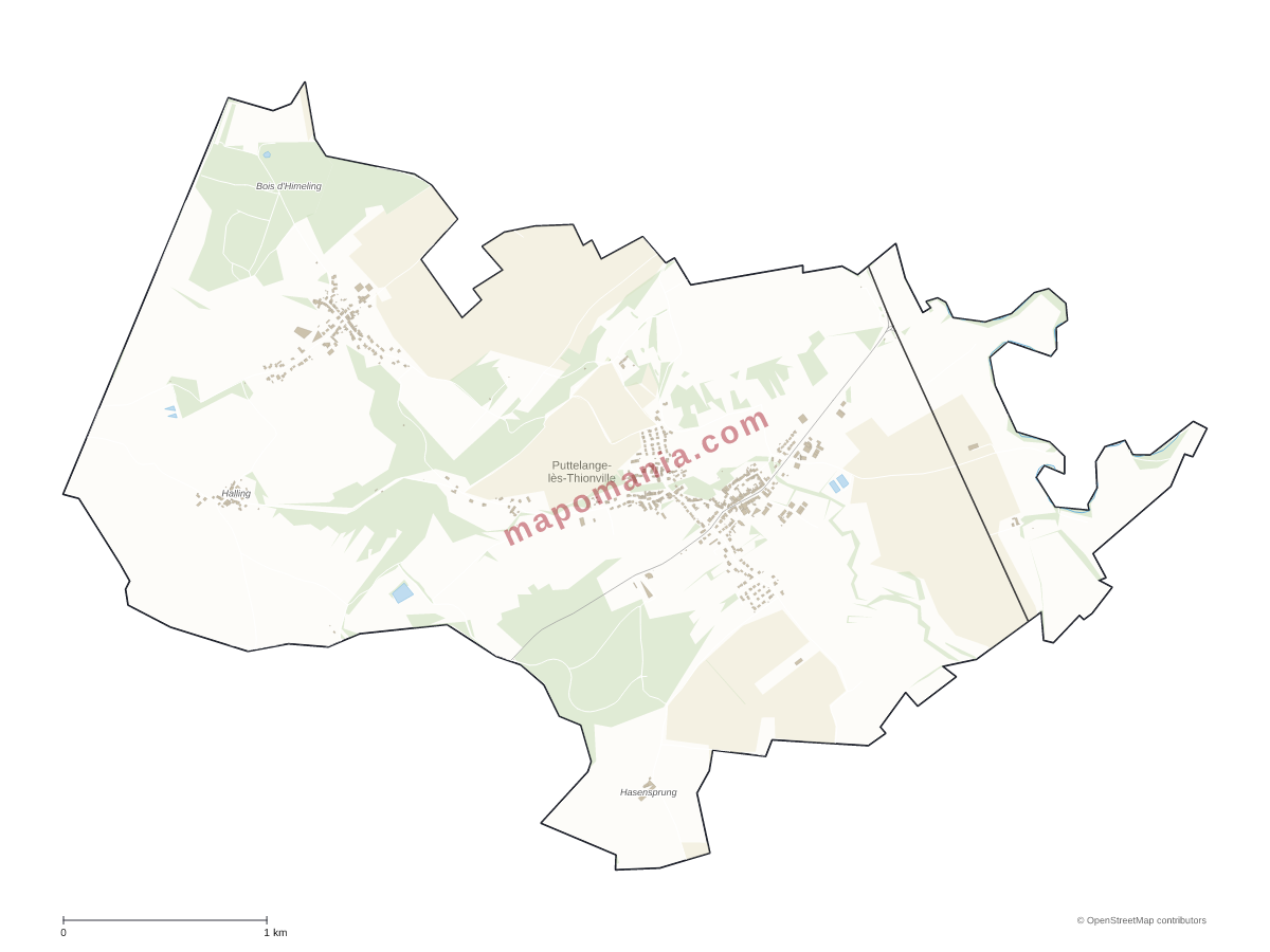 Carte de Puttelange-lès-Thionville à personnaliser