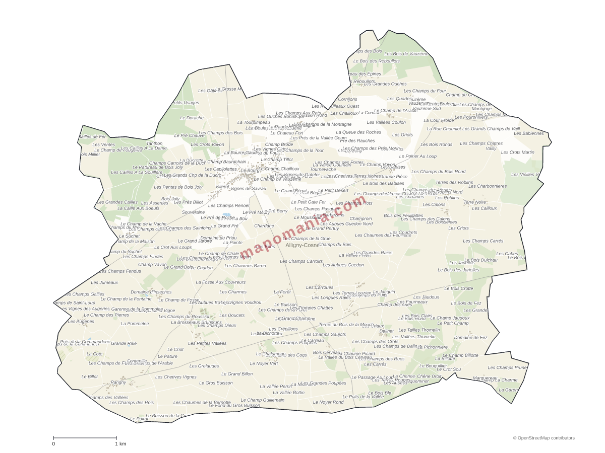 Carte de Alligny-Cosne à personnaliser