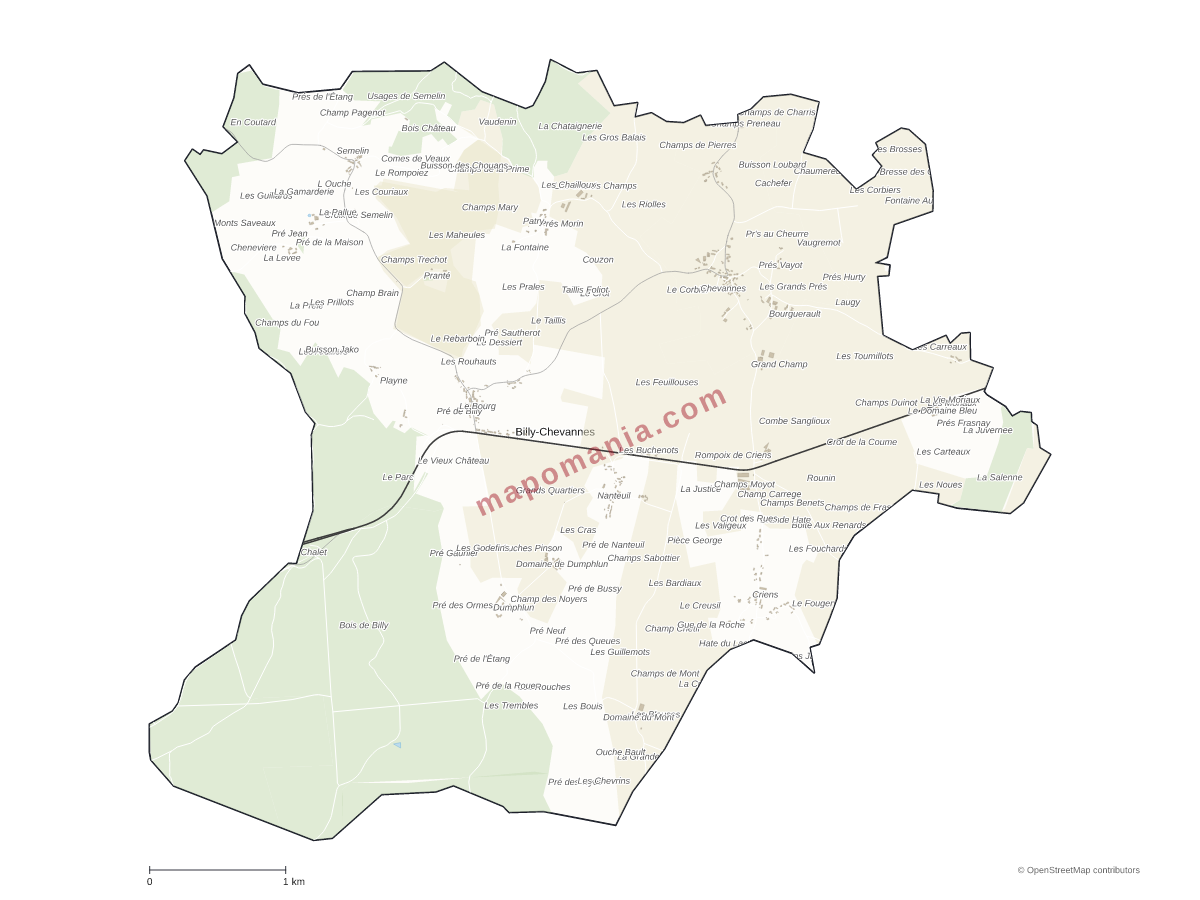 Carte de Billy-Chevannes à personnaliser