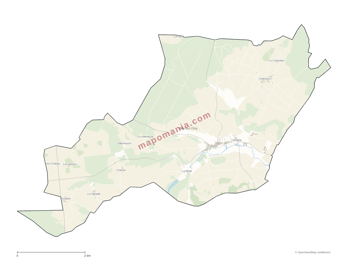 Carte de Billy-sur-Oisy à personnaliser