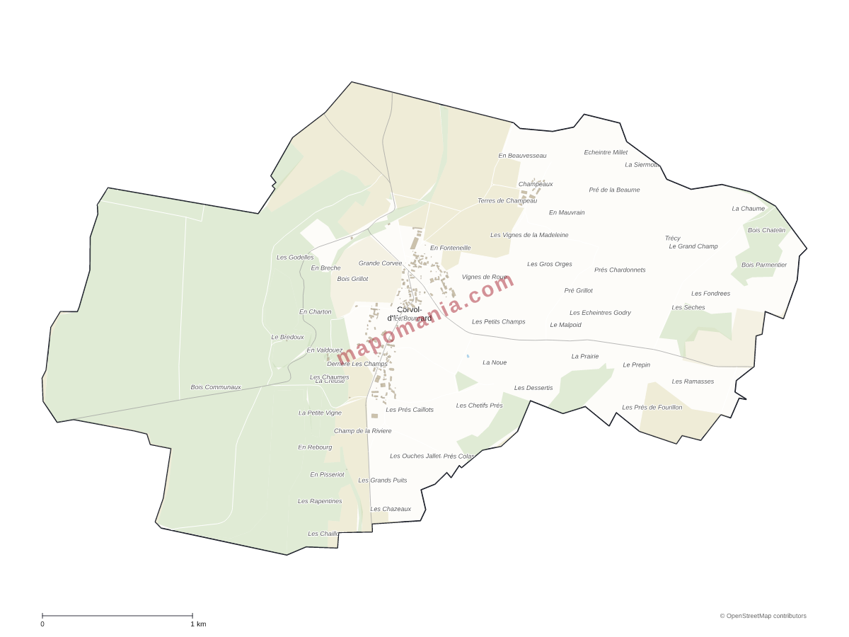 Carte de Corvol-d'Embernard à personnaliser
