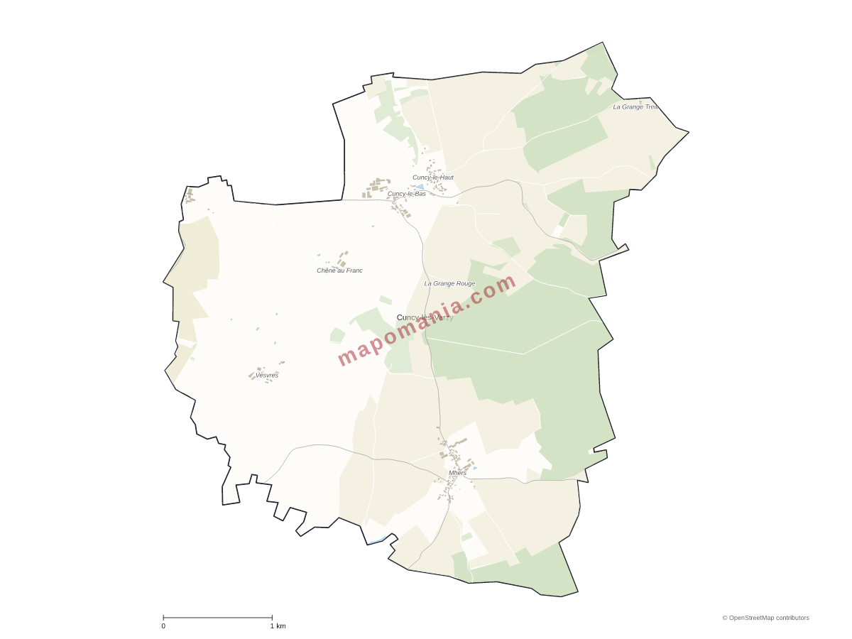 Carte de Cuncy-lès-Varzy à personnaliser