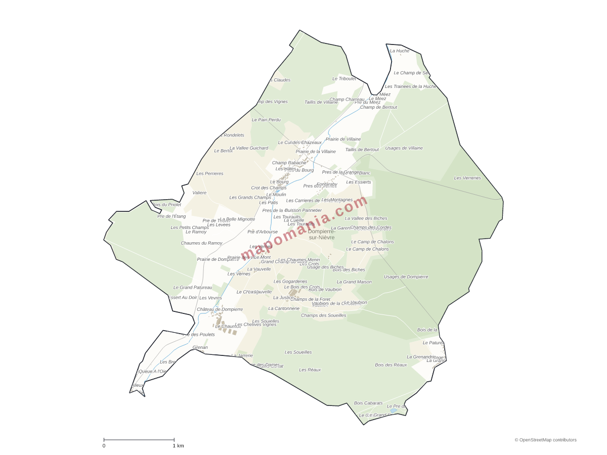 Carte de Dompierre-sur-Nièvre à personnaliser