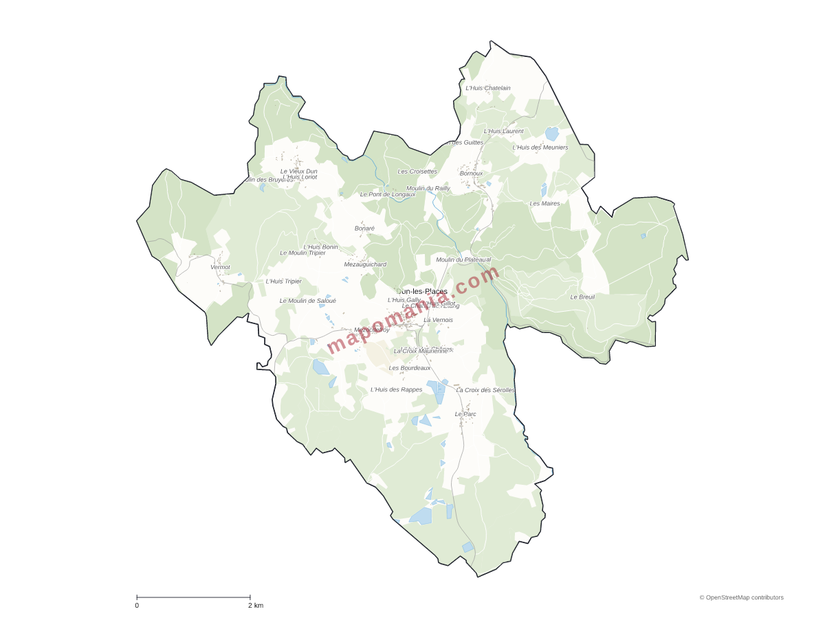 Carte de Dun-les-Places à personnaliser