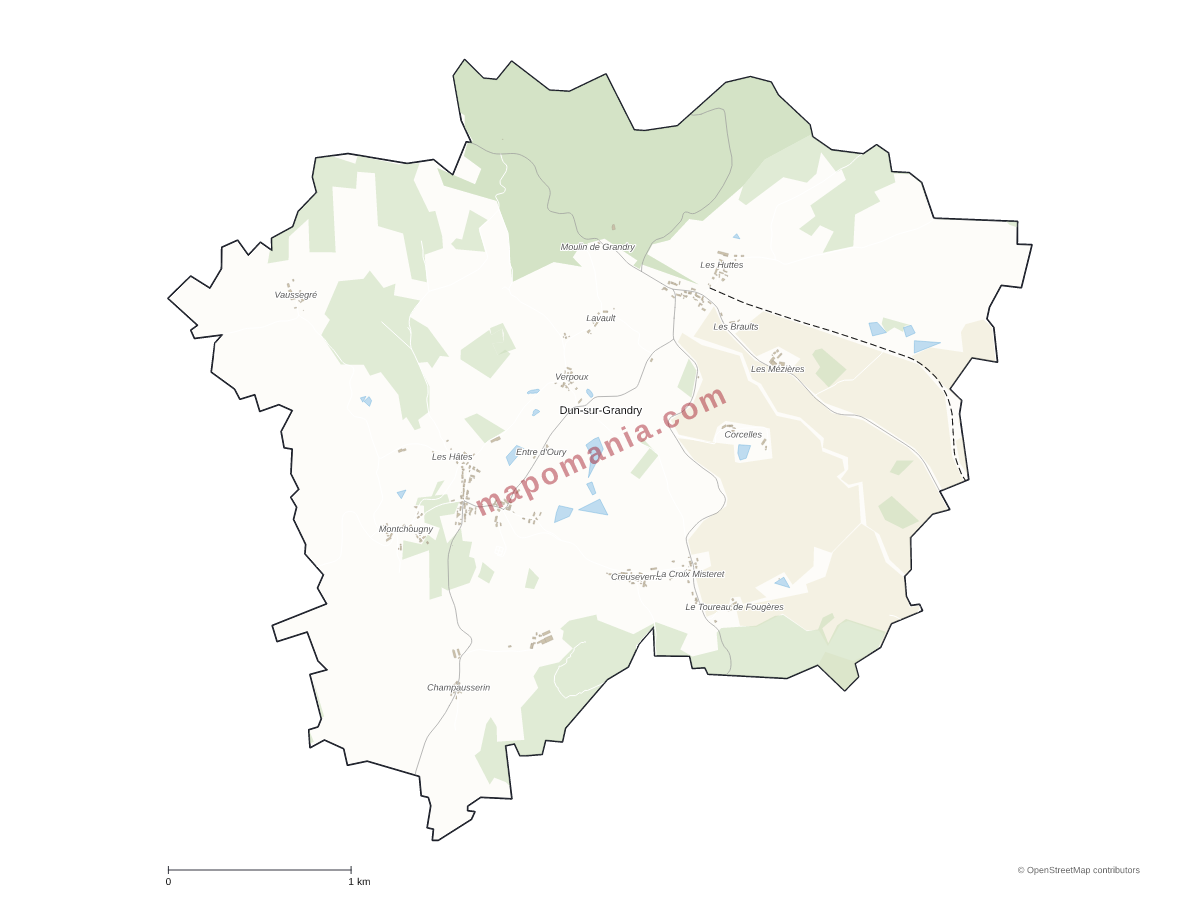 Carte de Dun-sur-Grandry à personnaliser