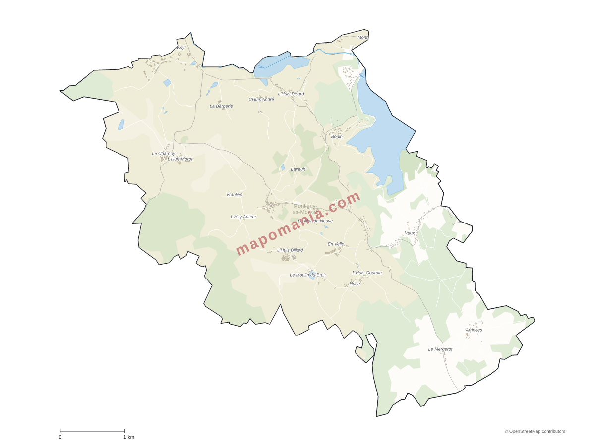 Carte de Montigny-en-Morvan à personnaliser