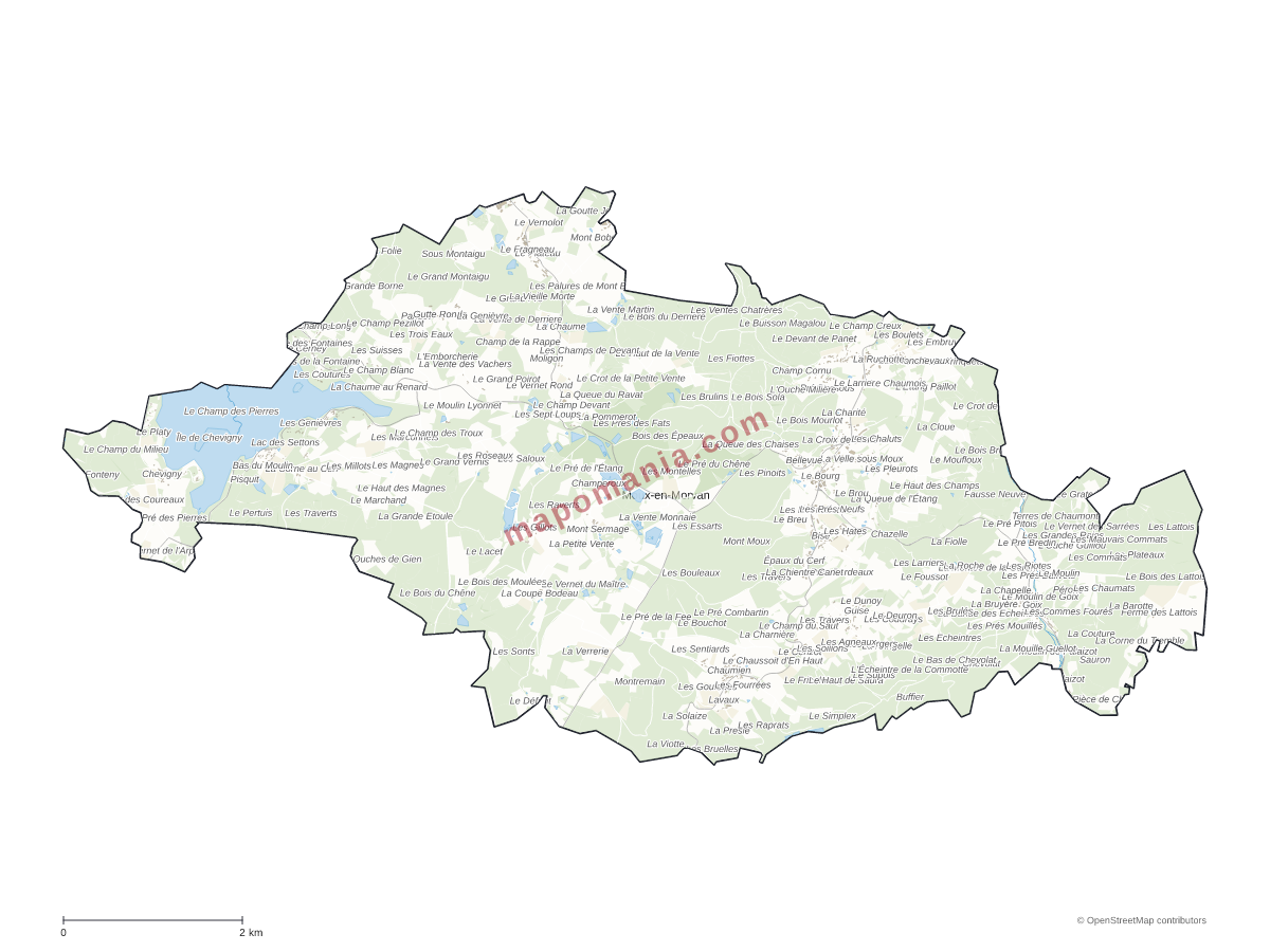 Carte de Moux-en-Morvan à personnaliser
