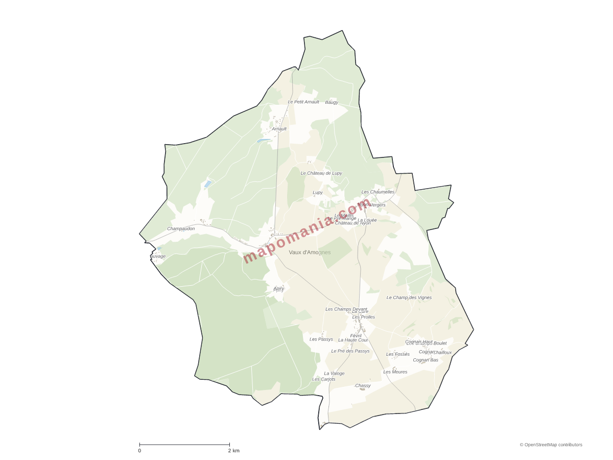 Carte de Vaux d'Amognes à personnaliser