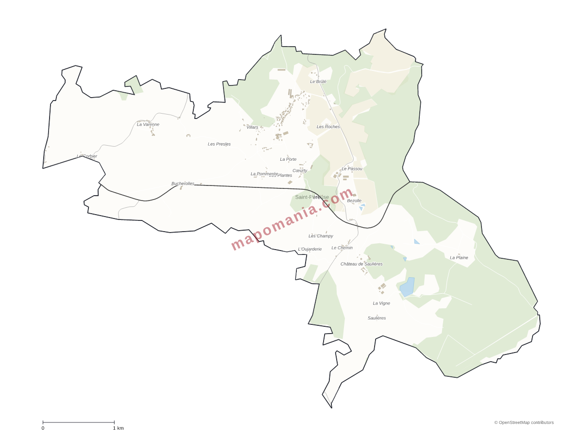 Carte de Saint-Péreuse à personnaliser