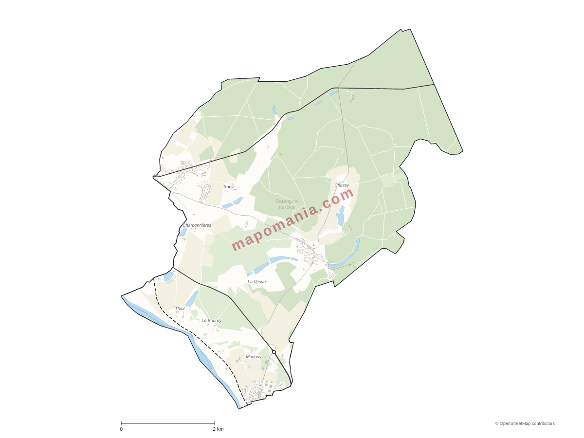 Carte de Sauvigny-les-Bois à personnaliser