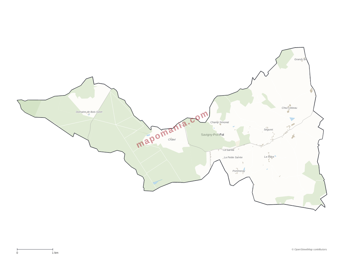 Carte de Savigny-Poil-Fol à personnaliser