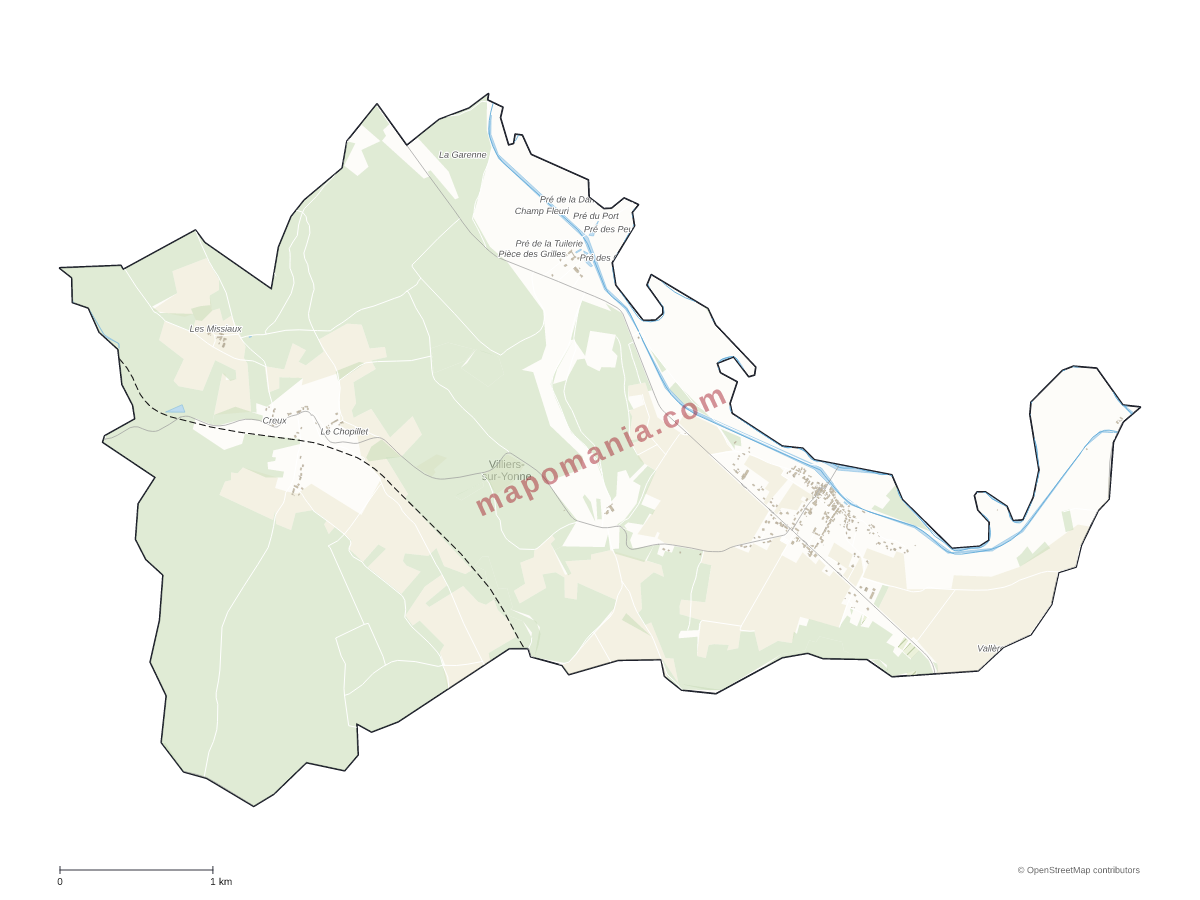 Carte de Villiers-sur-Yonne à personnaliser