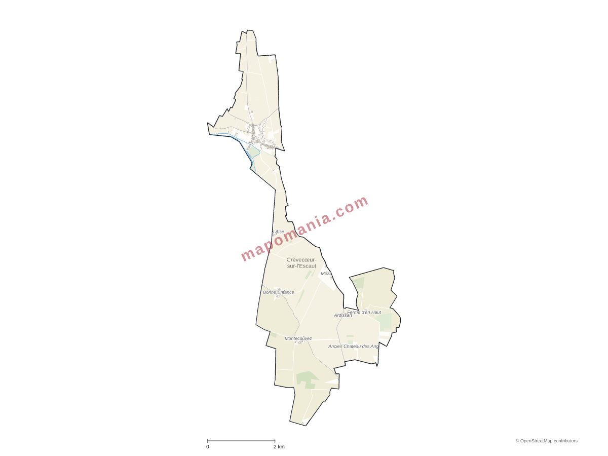 Carte de Crèvecœur-sur-l'Escaut à personnaliser
