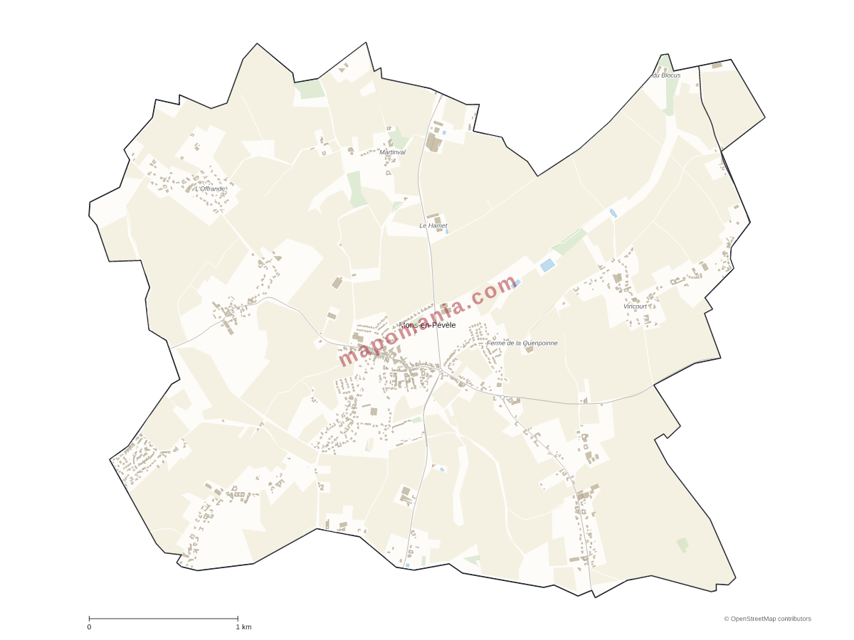 Carte de Mons-en-Pévèle à personnaliser