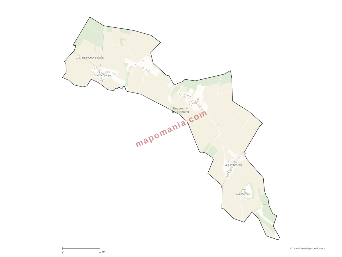 Carte de Beaumont-les-Nonains à personnaliser