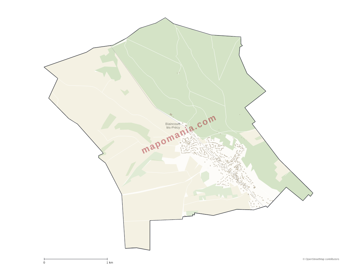Carte de Blaincourt-lès-Précy à personnaliser