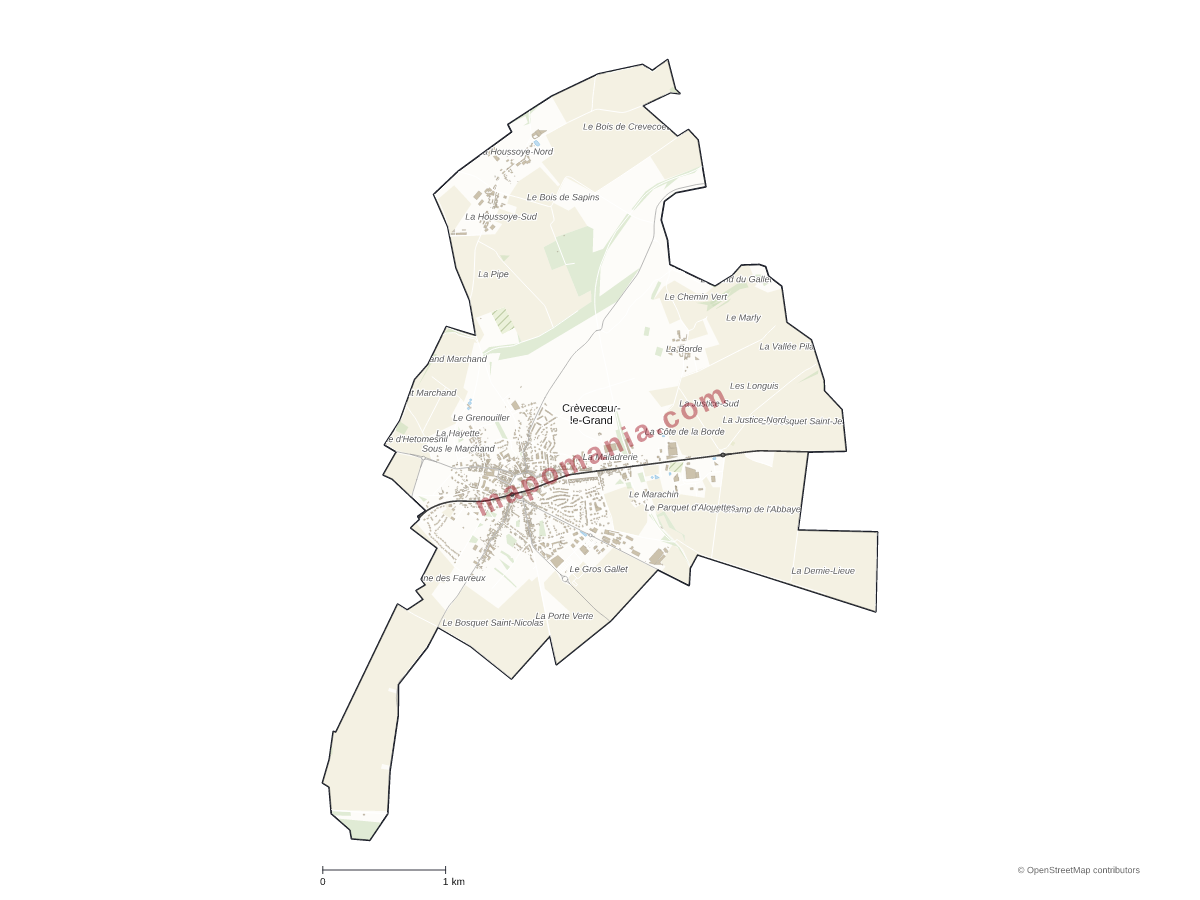 Carte de Crèvecœur-le-Grand à personnaliser