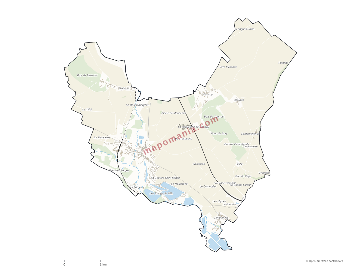 Carte de Milly-sur-Thérain à personnaliser
