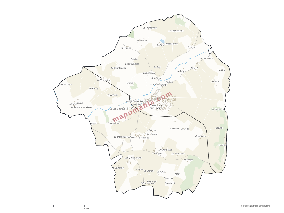 Carte de Bazoches-sur-Hoëne à personnaliser
