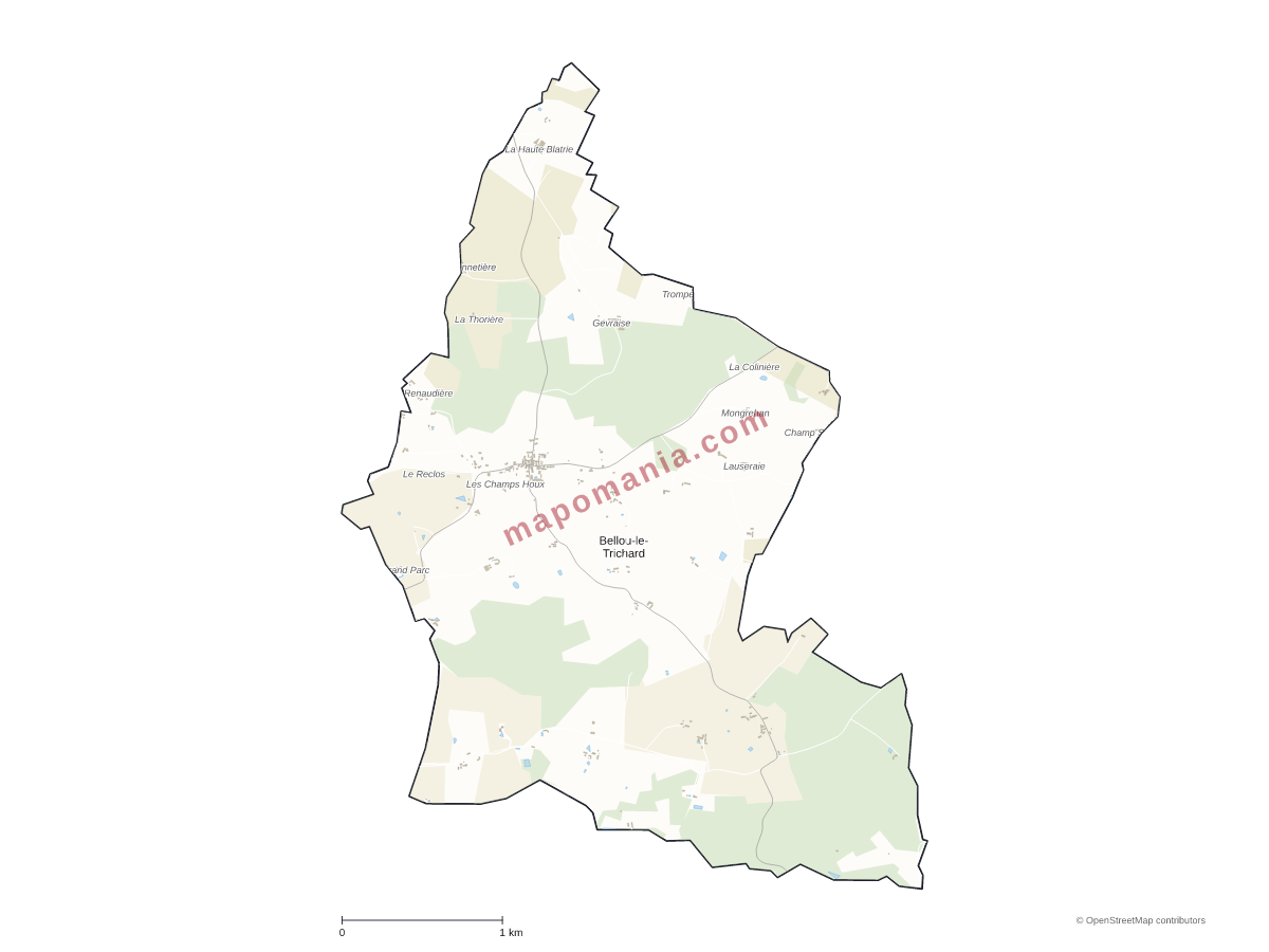 Carte de Bellou-le-Trichard à personnaliser
