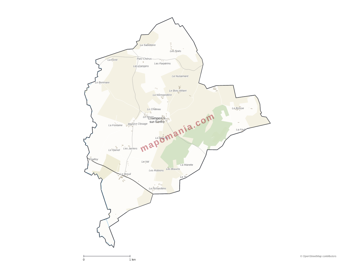 Carte de Champeaux-sur-Sarthe à personnaliser