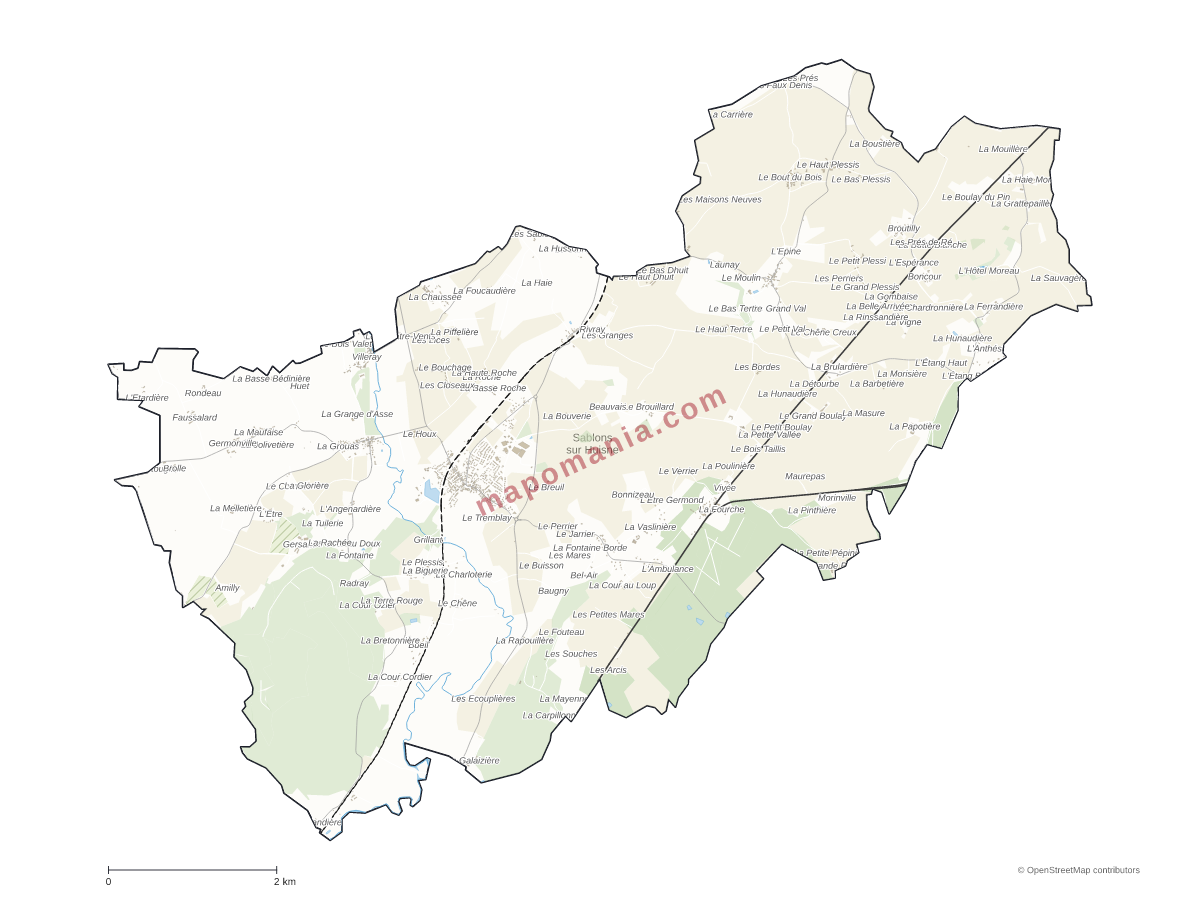 Carte de Sablons sur Huisne à personnaliser