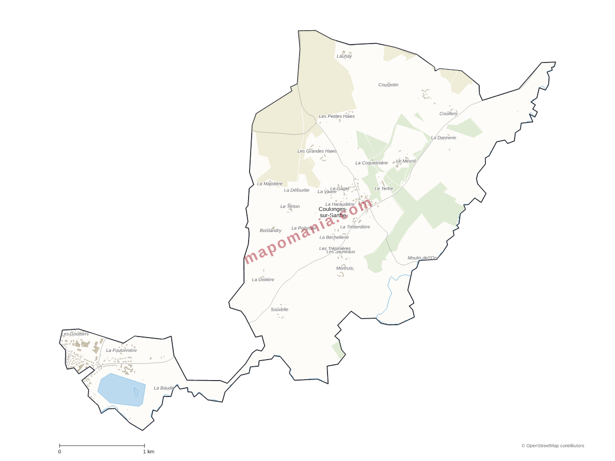 Carte de Coulonges-sur-Sarthe à personnaliser