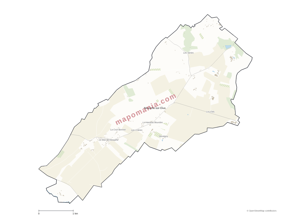 Carte de Neauphe-sur-Dive à personnaliser