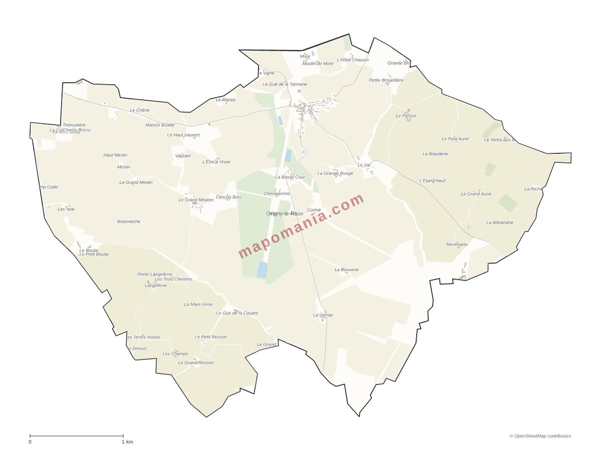 Carte de Origny-le-Roux à personnaliser