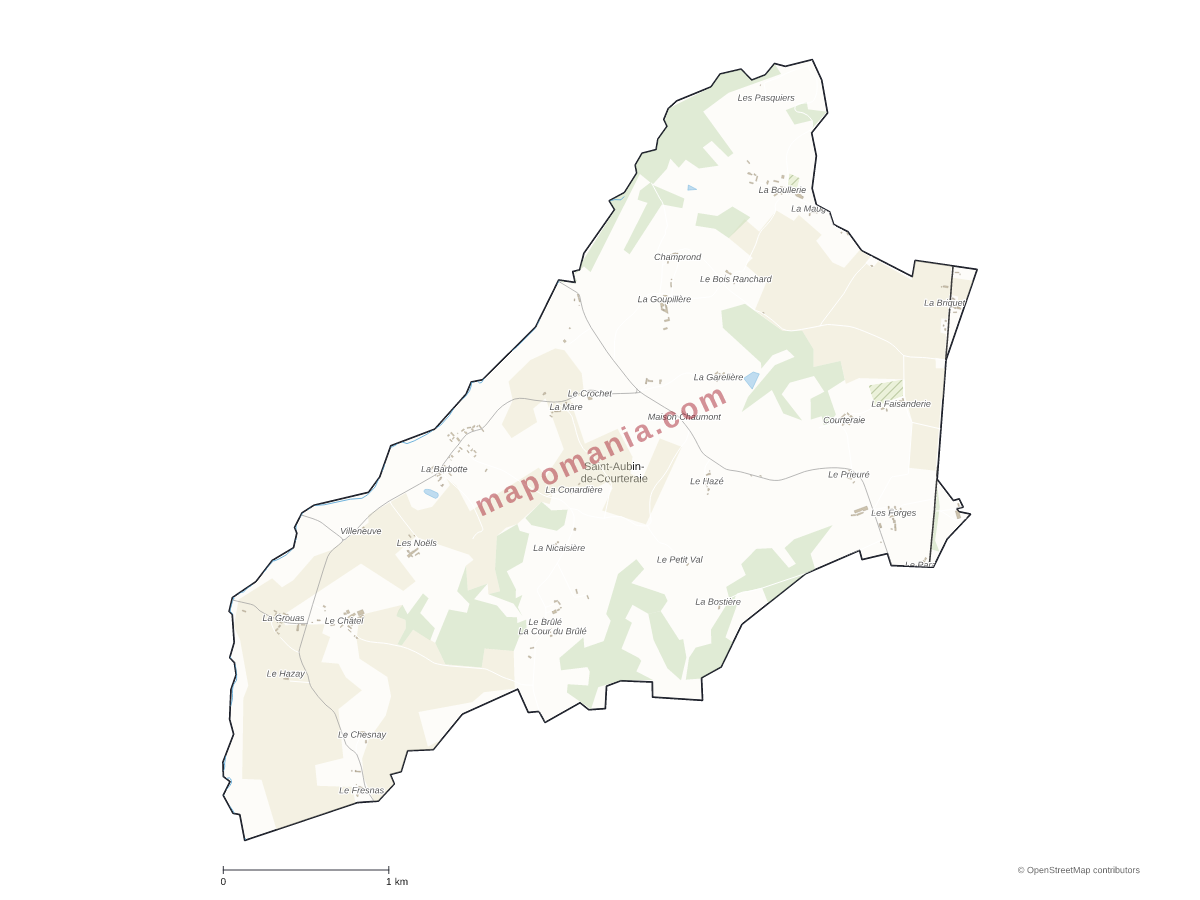 Carte de Saint-Aubin-de-Courteraie à personnaliser